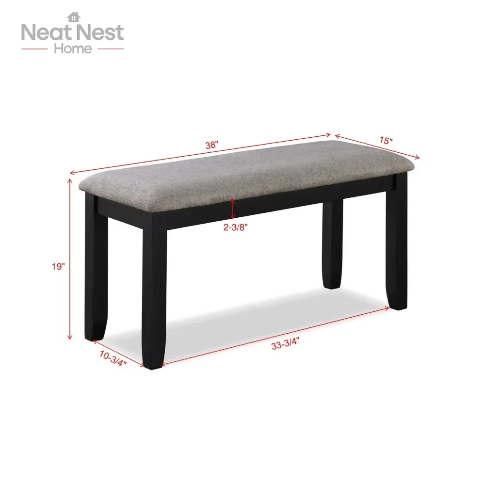 6-Pieces Chalk Gray Finish dining table set ,Bench Dining Room Wooden Dining Set Furniture, Transitional Contemporary Style - Image 6