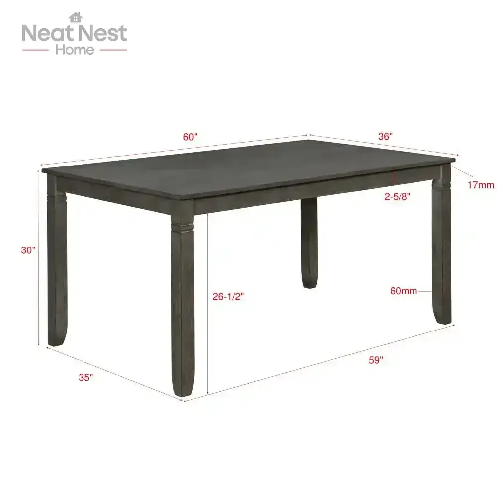 6-Pieces Chalk Gray Finish dining table set ,Bench Dining Room Wooden Dining Set Furniture, Transitional Contemporary Style - Image 4